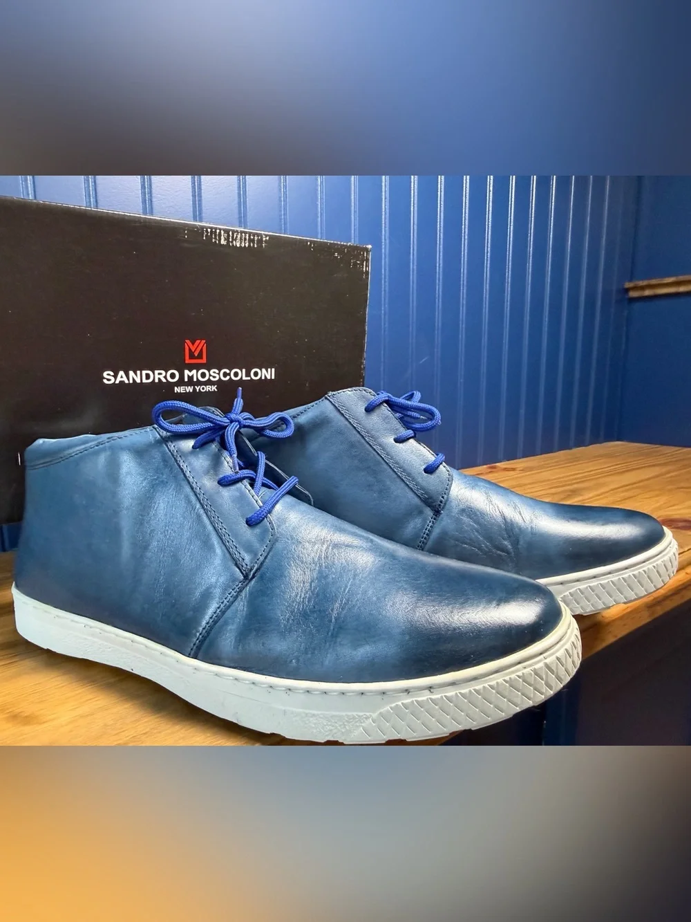 Sandro Moscoloni Hash Men’s 11.5 D Blue Leather Chukka Sneakers Shoes